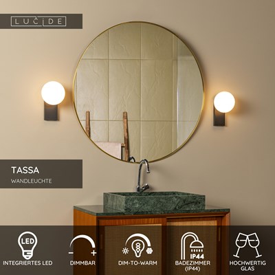 Lucide TASSA - Wandleuchte Badezimmer - LED Dim to warm - 1x10W 1800K/3000K - IP44 - Schwarz